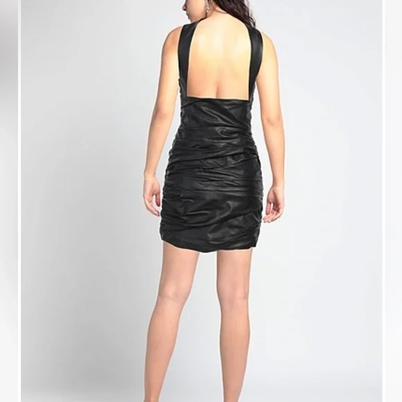 Zeynep Arcay black leather ruched mini sheath dress Zeynep Arcay black leather ruched mini sheath dress